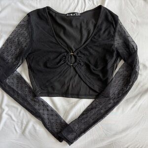 Black Long Sleeve Mesh Crop 🔝